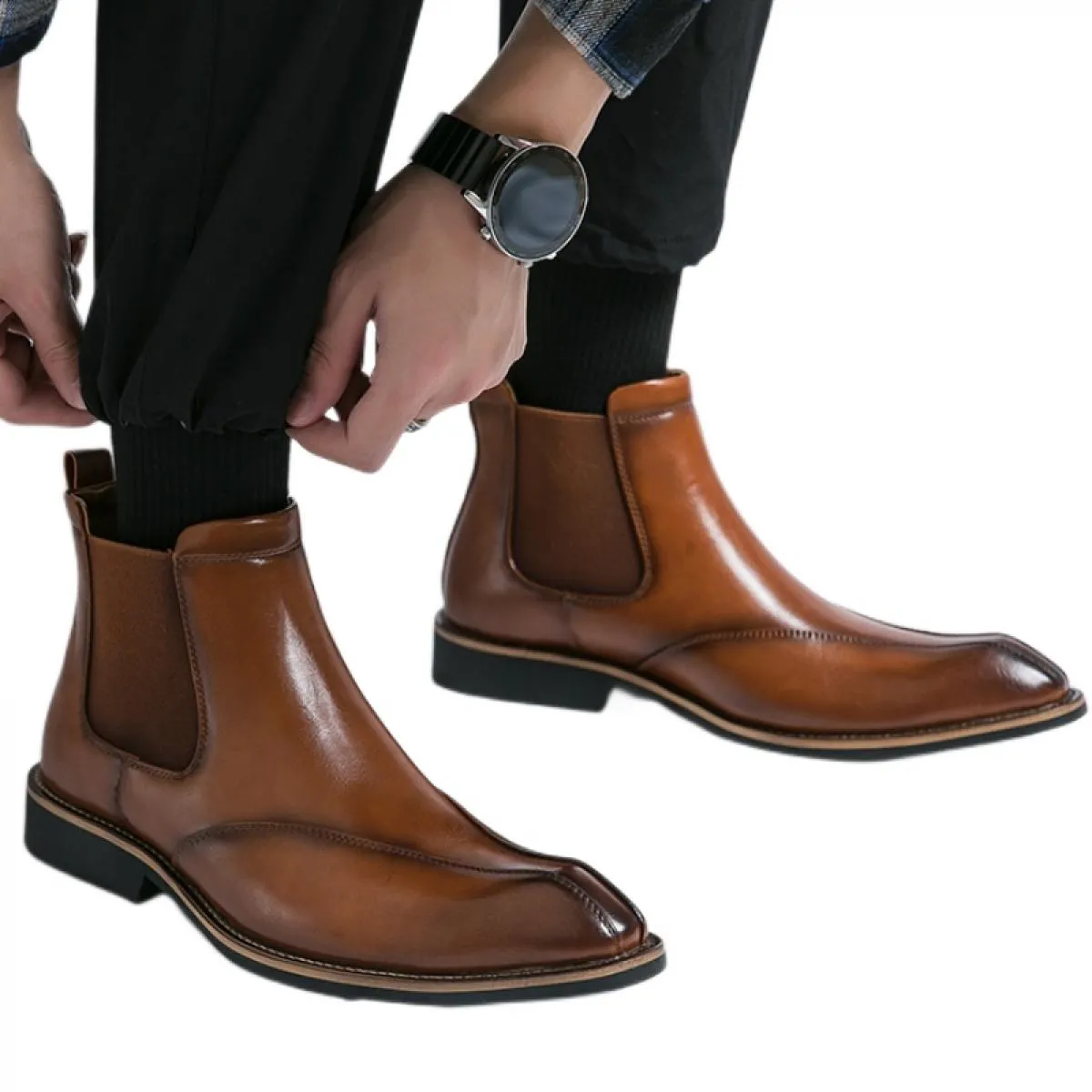 Nuovi stivali Chelsea da uomo marroni Moda stivali fatti a mano formali Scarpe da lavoro con punta quadrata Stivali da uomo di s
