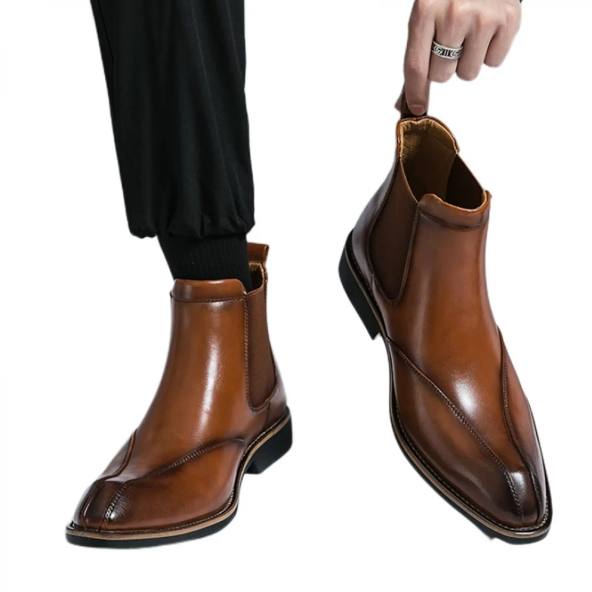 Nuovi stivali Chelsea da uomo marroni Moda stivali fatti a mano formali Scarpe da lavoro con punta quadrata Stivali da uomo di s