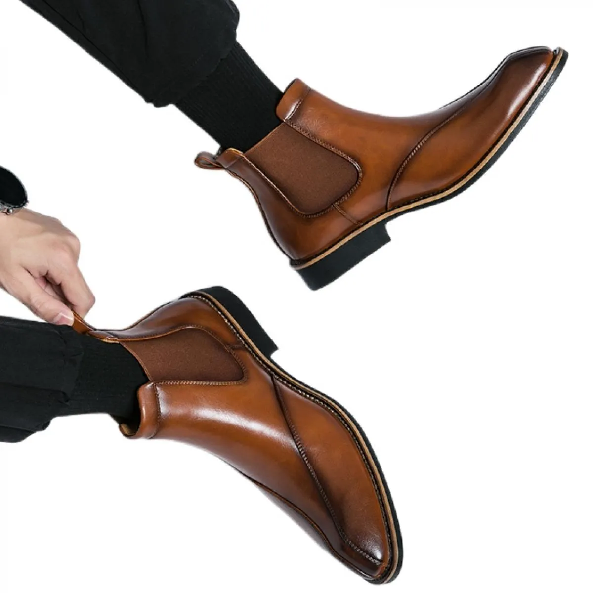 Nuovi stivali Chelsea da uomo marroni Moda stivali fatti a mano formali Scarpe da lavoro con punta quadrata Stivali da uomo di s
