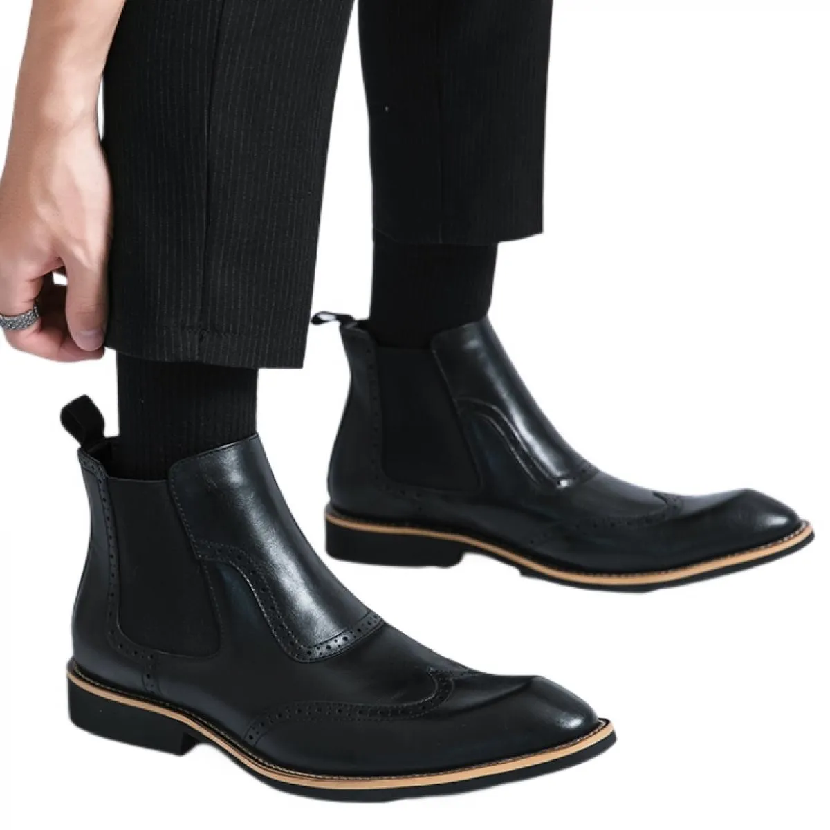 Nuovi stivali Chelsea da uomo neri Block stivali formali fatti a mano scarpe da lavoro con punta quadrata Stivali da uomo con sp