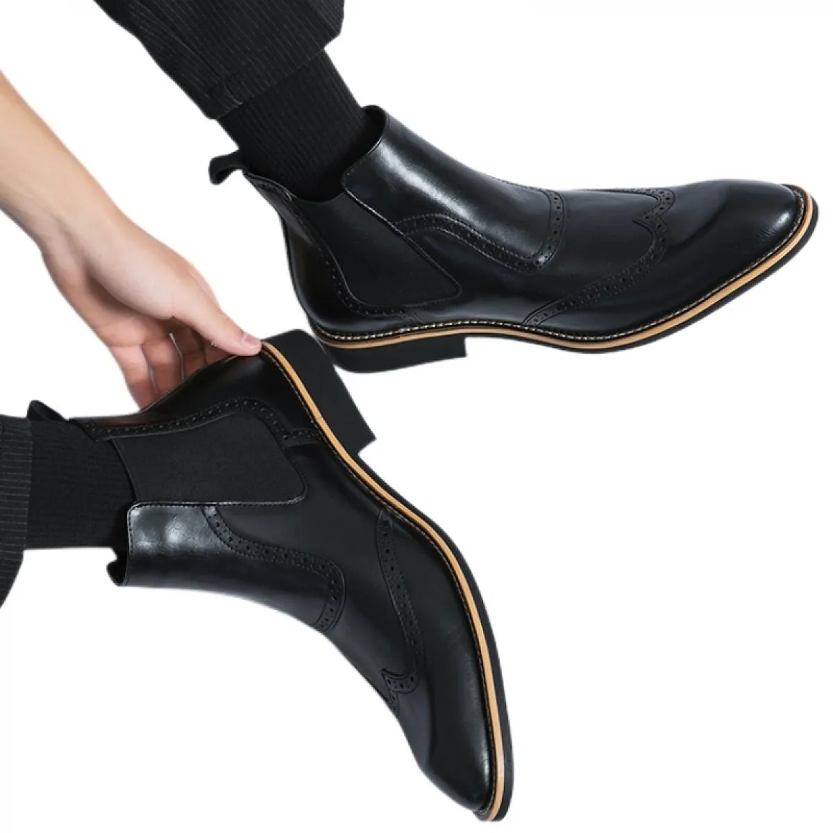 Nuovi stivali Chelsea da uomo neri Block stivali formali fatti a mano scarpe da lavoro con punta quadrata Stivali da uomo con sp