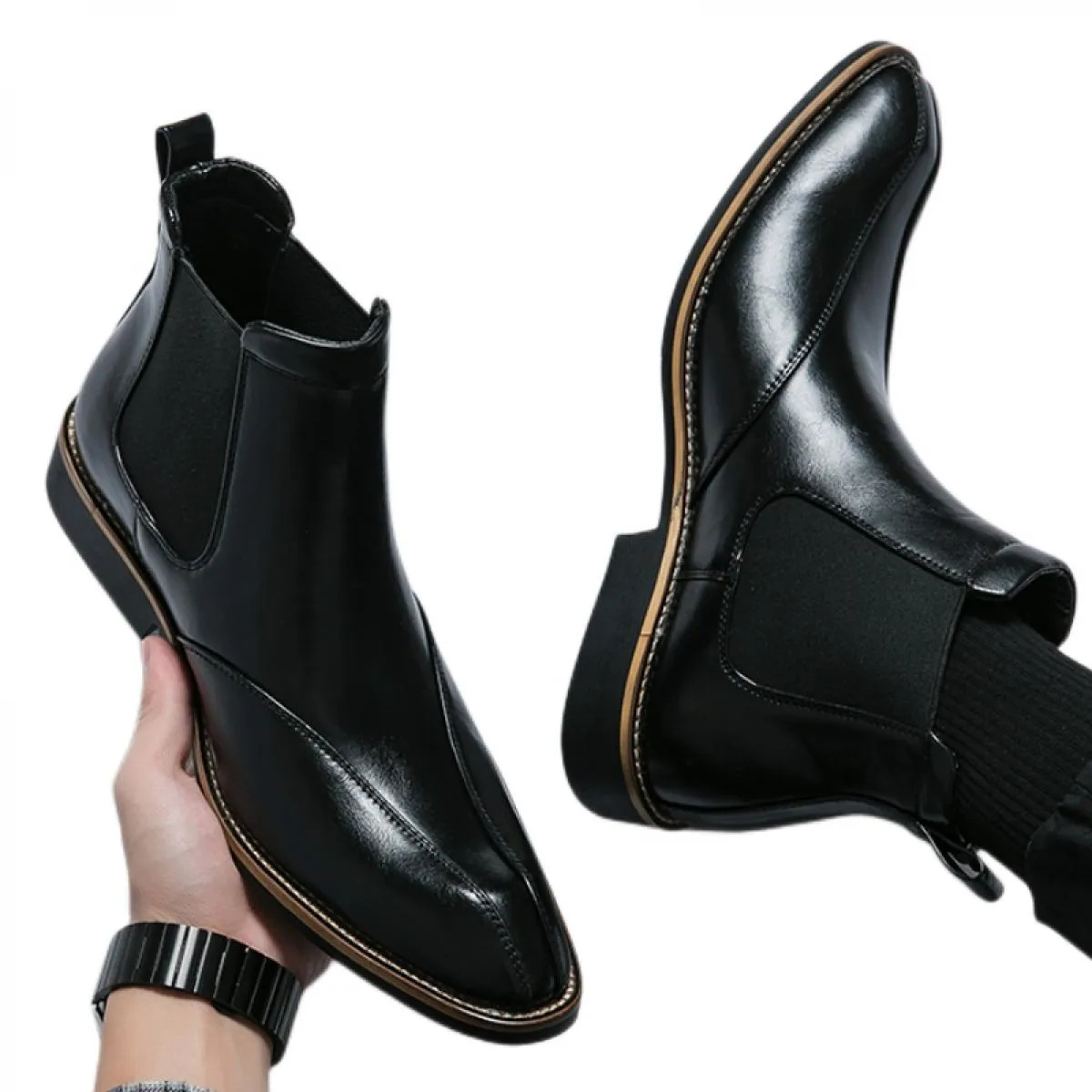 Nuovi stivali Chelsea da uomo neri Stivali fatti a mano formali alla moda Scarpe da lavoro con punta quadrata Stivali da uomo co