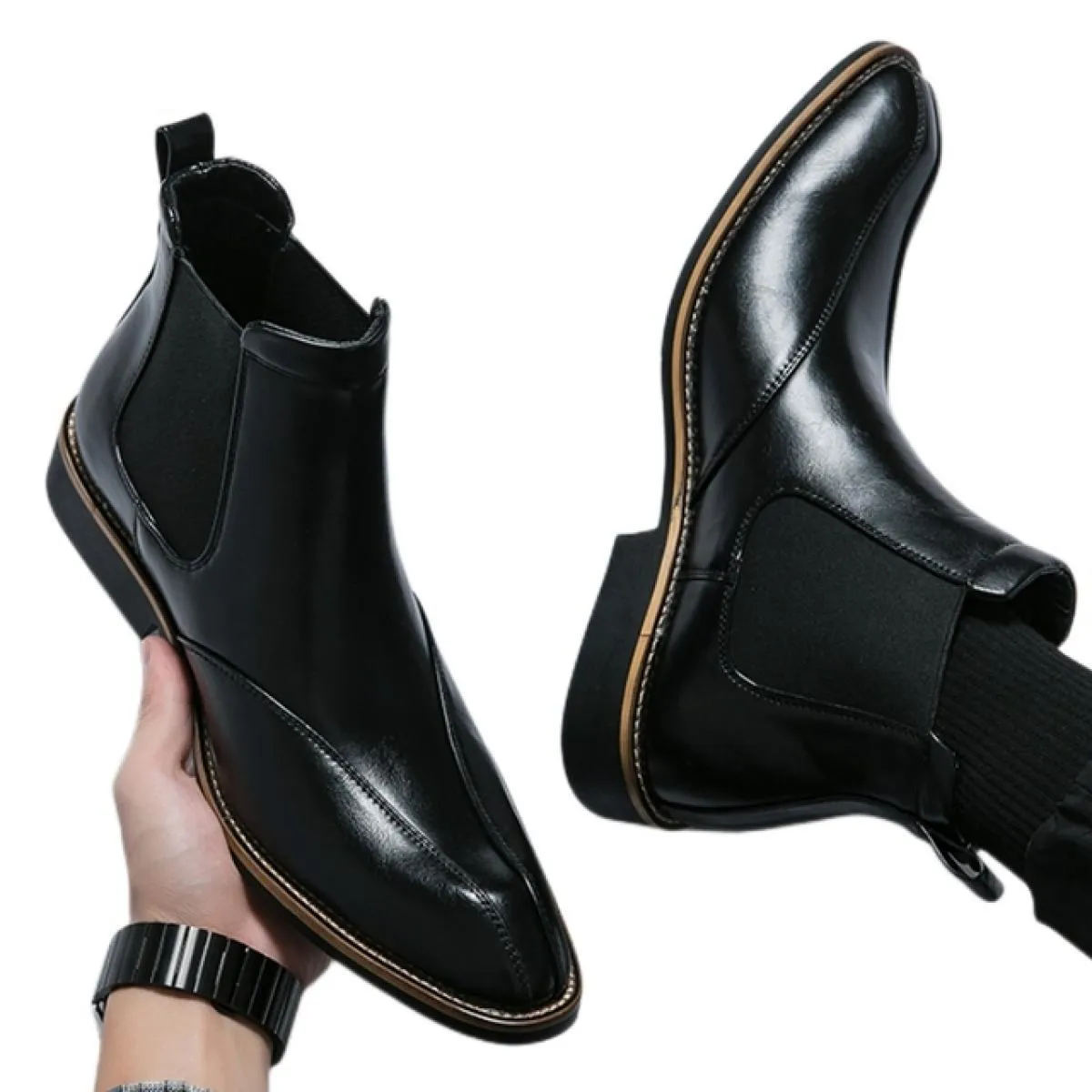 Nuovi stivali Chelsea da uomo neri Stivali fatti a mano formali alla moda Scarpe da lavoro con punta quadrata Stivali da uomo co