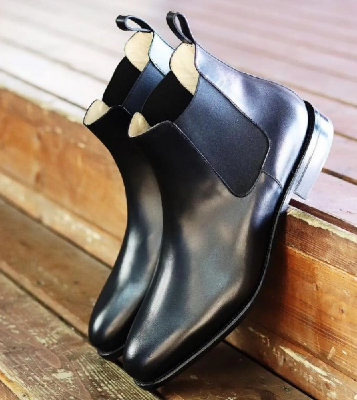 Nuovi stivali Chelsea neri in vera pelle per uomo punta quadrata slip on stivali corti da uomo fatti a mano brow in pelle crosta