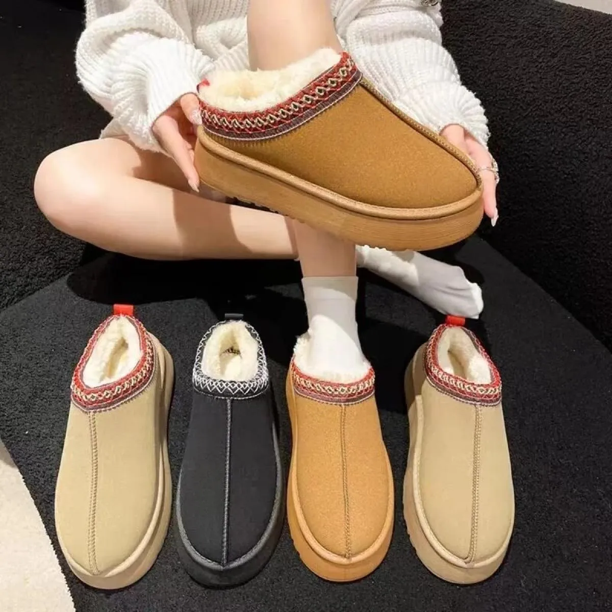 Nuovi stivali invernali con plateau Stivali retrò da donna in pelle scamosciata caldi da neve Scarpe da donna Stivali da donna f