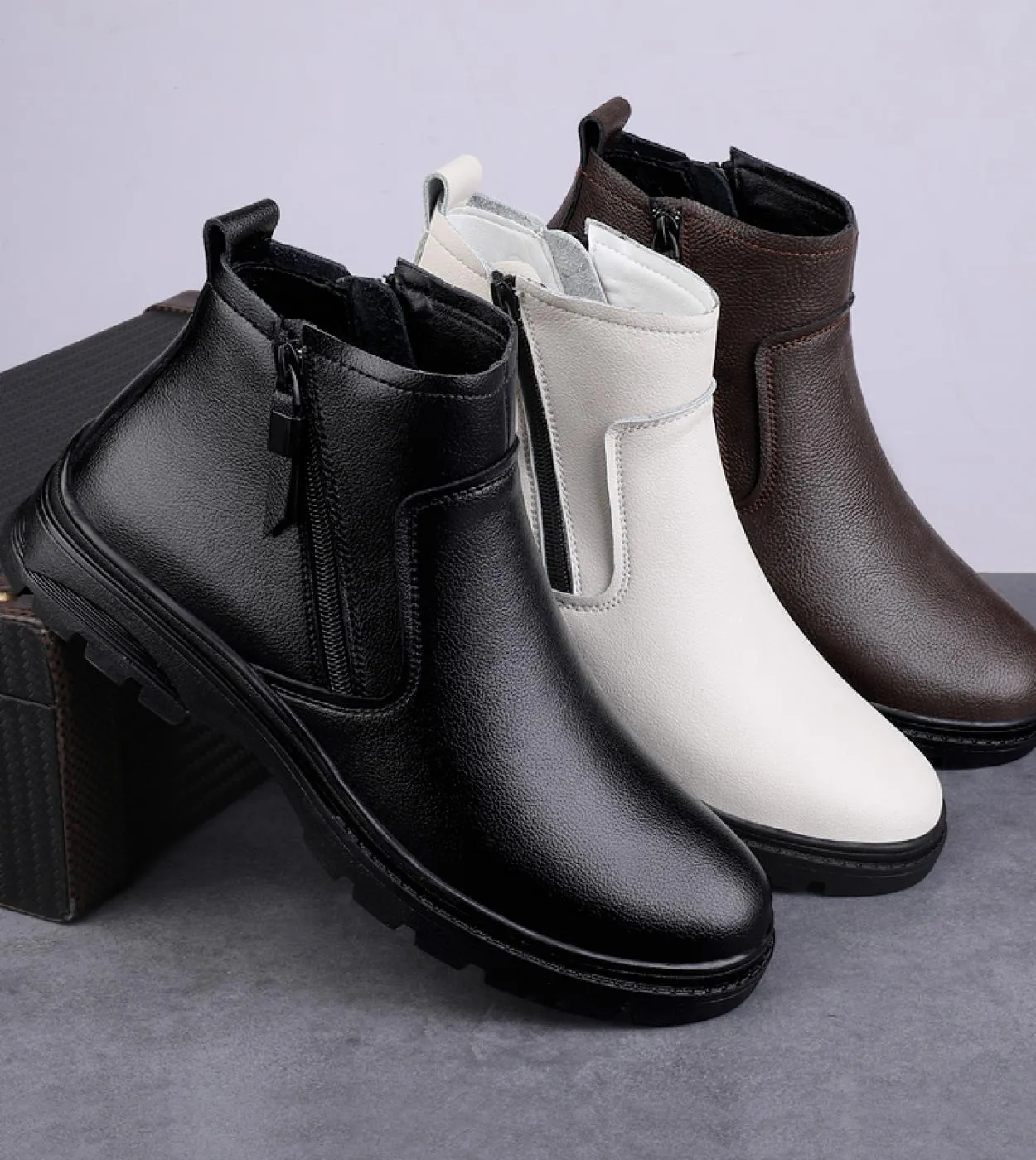 Nuovi stivali invernali da uomo in vera pelle Stivali vintage da uomo casual Scarpe da neve da uomo comode Stivali da moto caldi