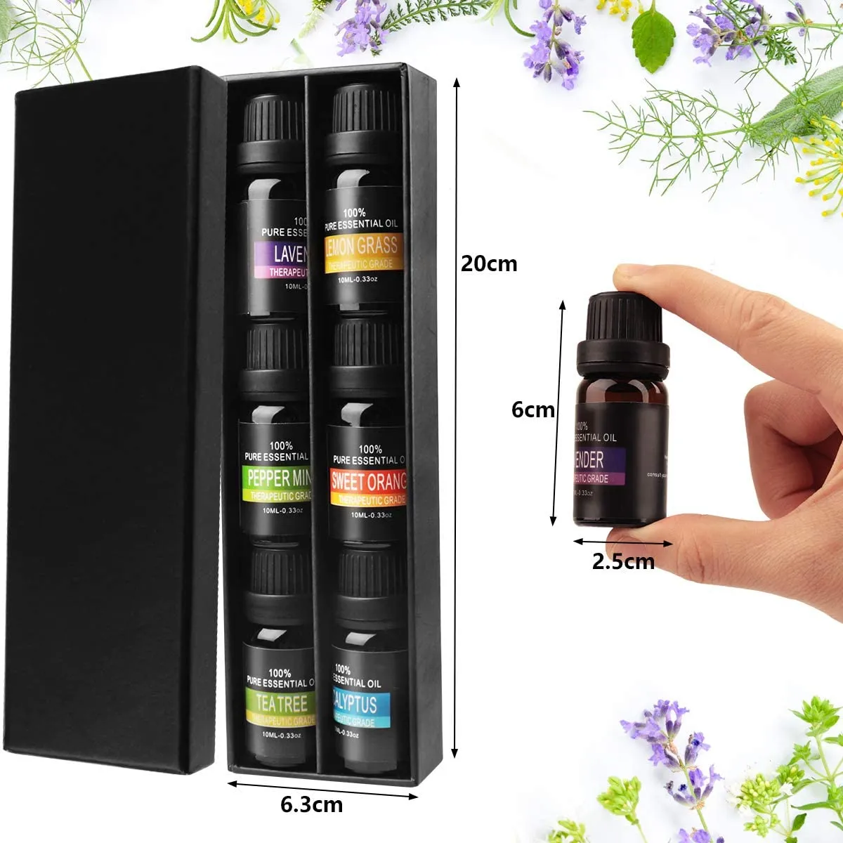 Olio Essenziali Puri, AIDUCHO Top 6 Set di Oli Essenziale Naturali per SPA, Massaggio, Diffusori, 10ML - Lavanda, Eucalipto, Tea