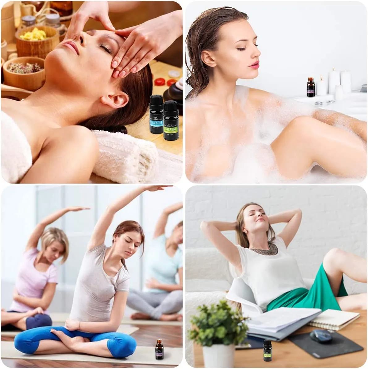 Olio Essenziali Puri, AIDUCHO Top 6 Set di Oli Essenziale Naturali per SPA, Massaggio, Diffusori, 10ML - Lavanda, Eucalipto, Tea