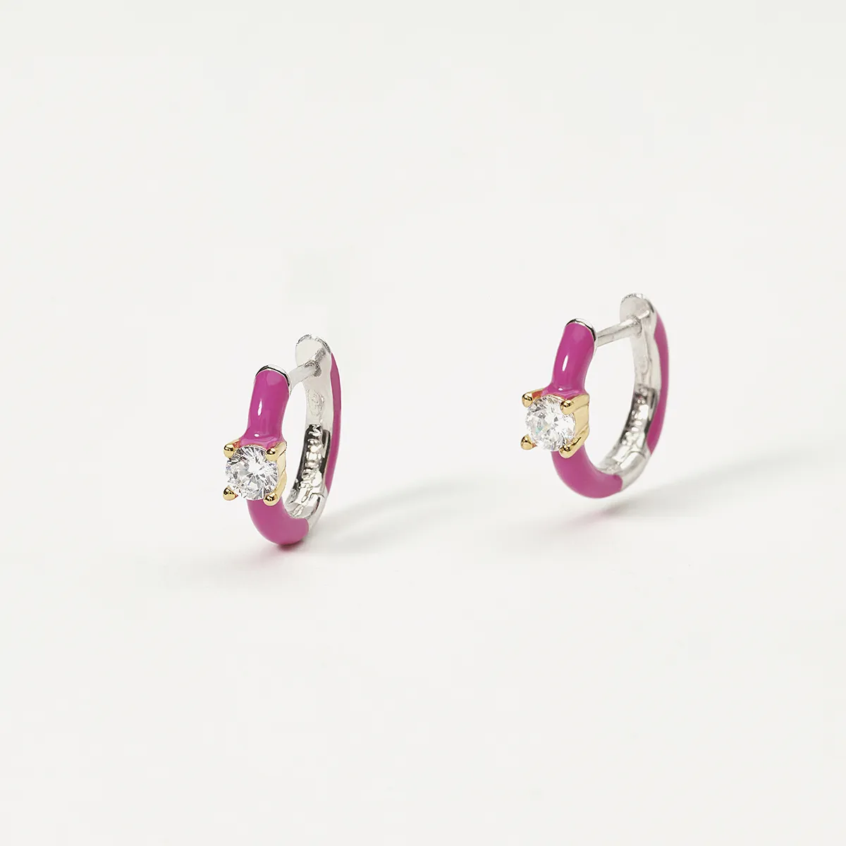 Orecchini Cerchietto Smaltato Rosa con Zircone Donna Mabina