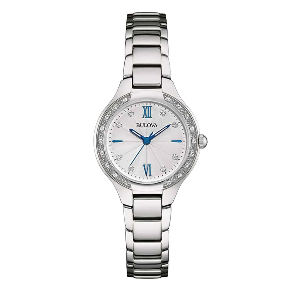 Orologio Al Quarzo Bulova Classic Diamonds 96r208 Cassa Rotonda Acciaio Argentato 28 mm Quadrante Argentato Cinturino Acciaio Ar