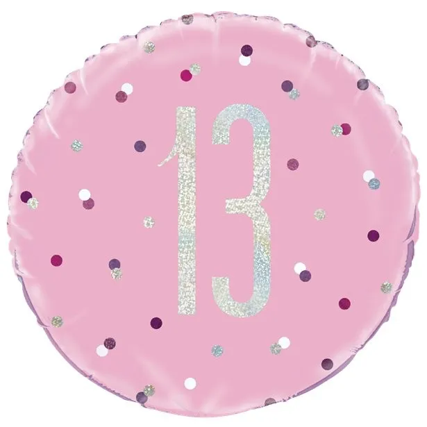 Palloncino foil 13 ° compleanno punti rosa 46cm
