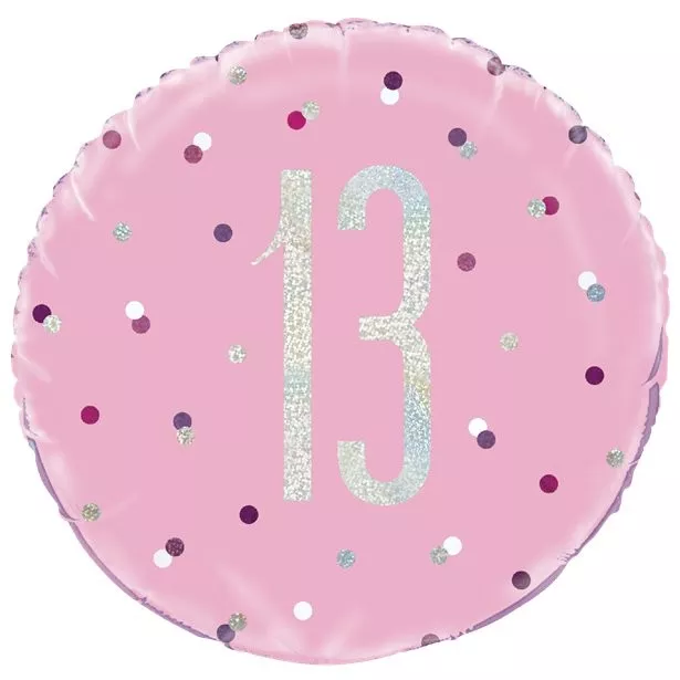 Palloncino foil 13 ° compleanno punti rosa 46cm