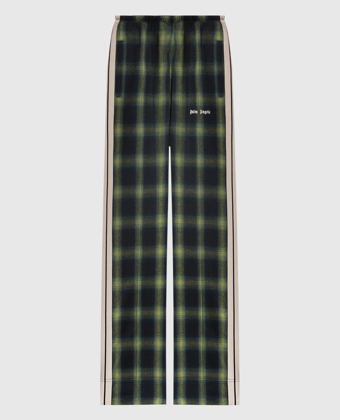 Palm Angels Pantaloni della tuta verdi a quadri con ricamo logo PWCJ010F24FAB003