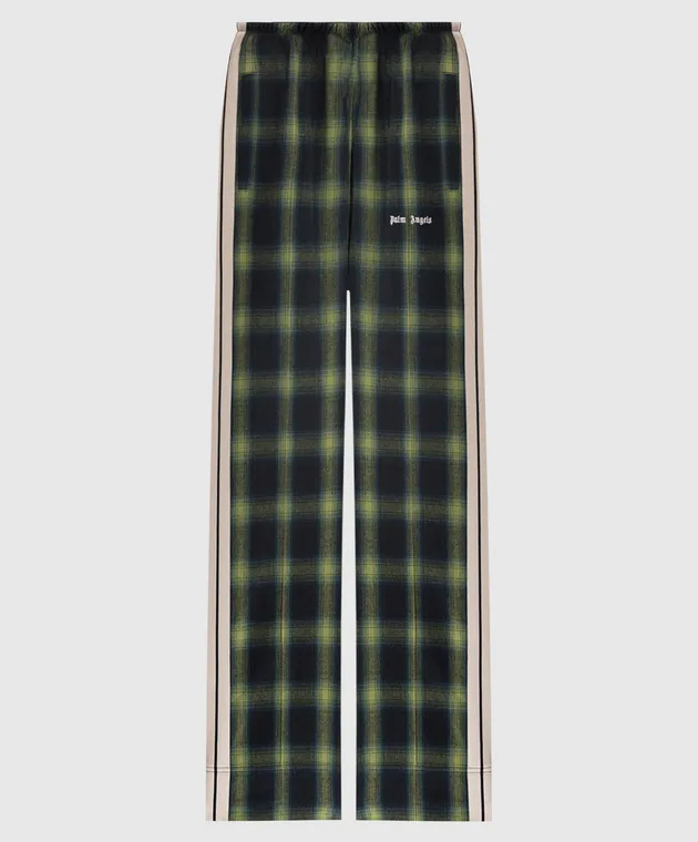 Palm Angels Pantaloni della tuta verdi a quadri con ricamo logo PWCJ010F24FAB003