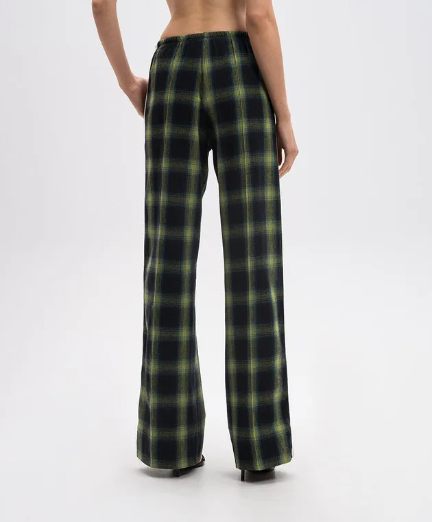 Palm Angels Pantaloni della tuta verdi a quadri con ricamo logo PWCJ010F24FAB003