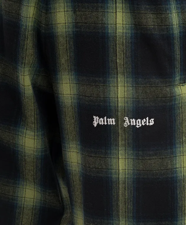 Palm Angels Pantaloni della tuta verdi a quadri con ricamo logo PWCJ010F24FAB003