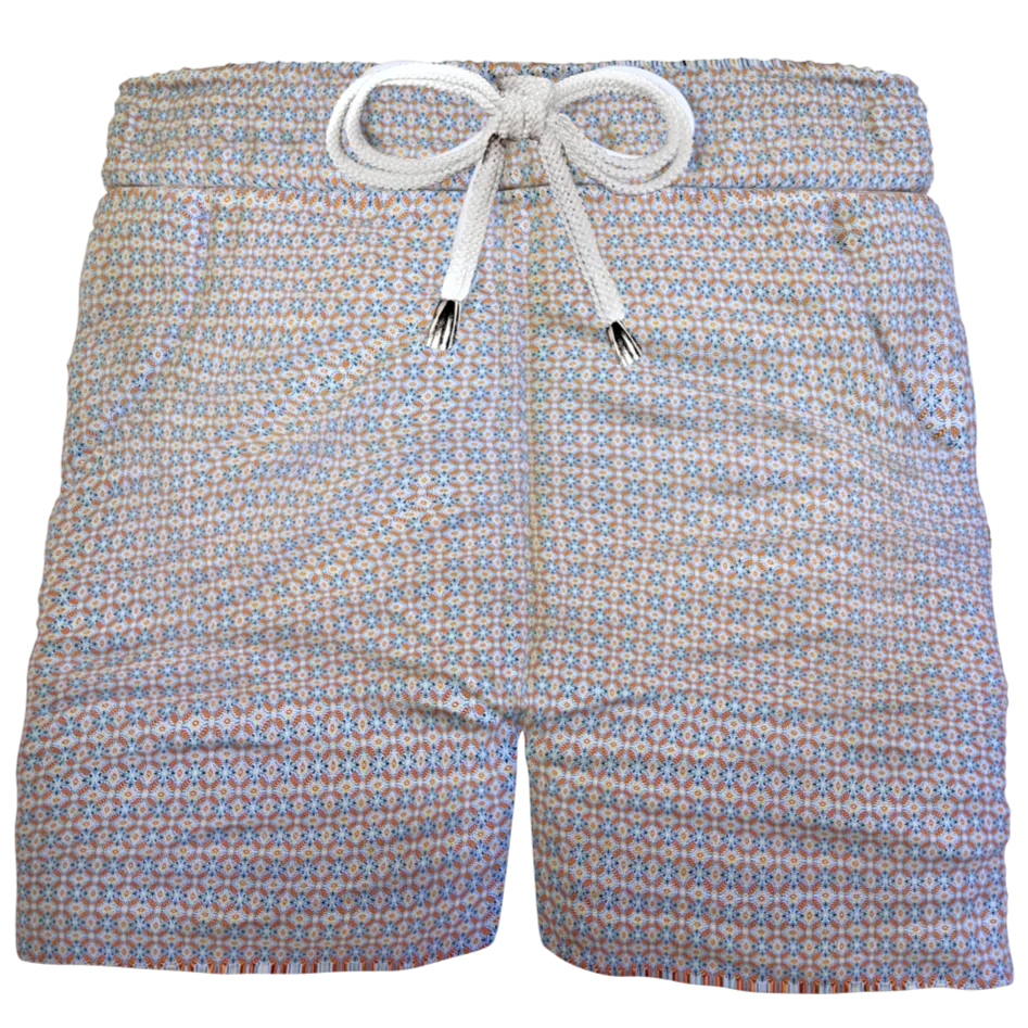Pantaloncino in cotone Shorts Bermuda Micro Fantasia Arancio 100% Cotone 2 tasche laterali Made in Italy