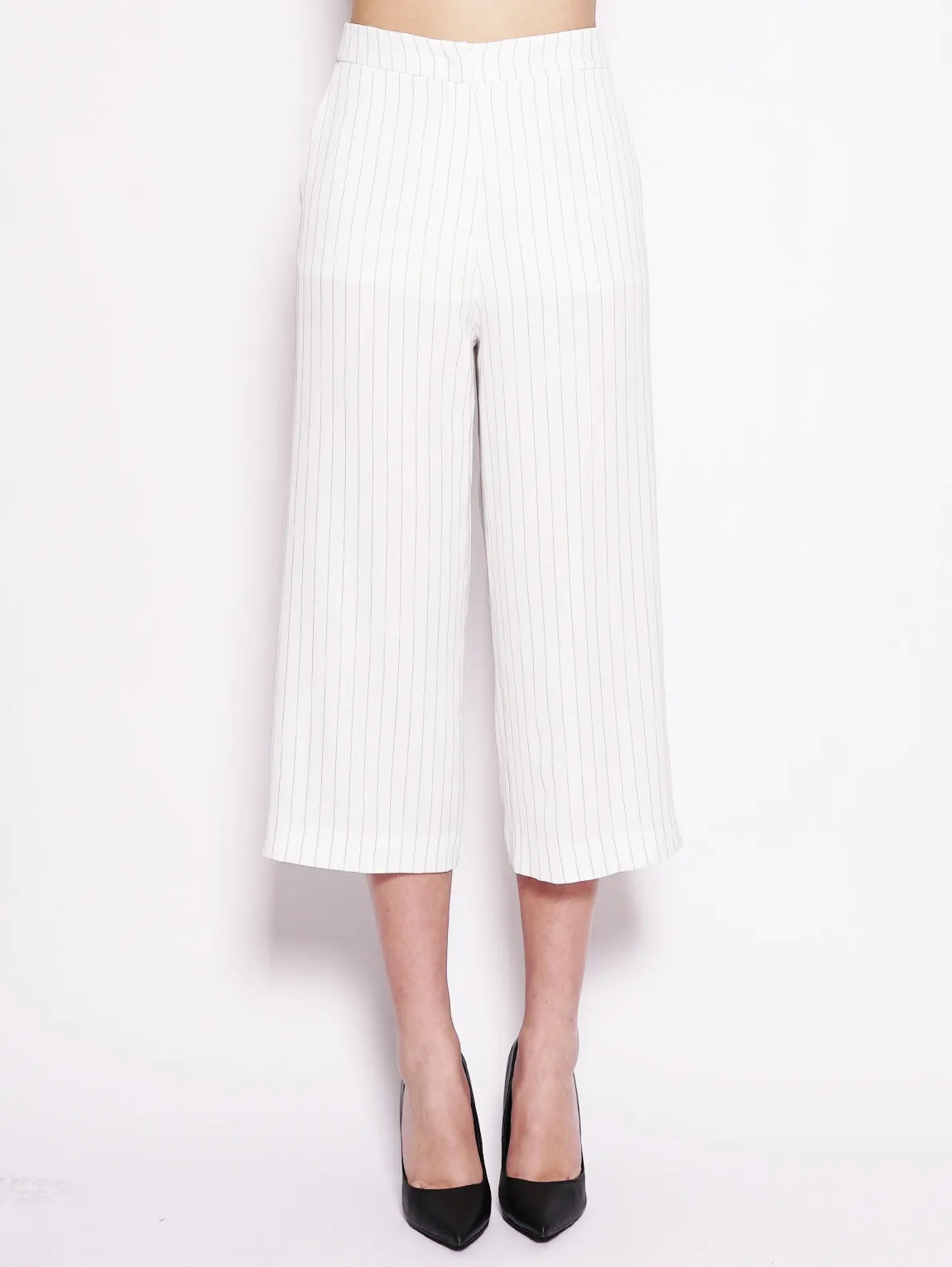 Pantalone gessato cropped Bianco / Nero