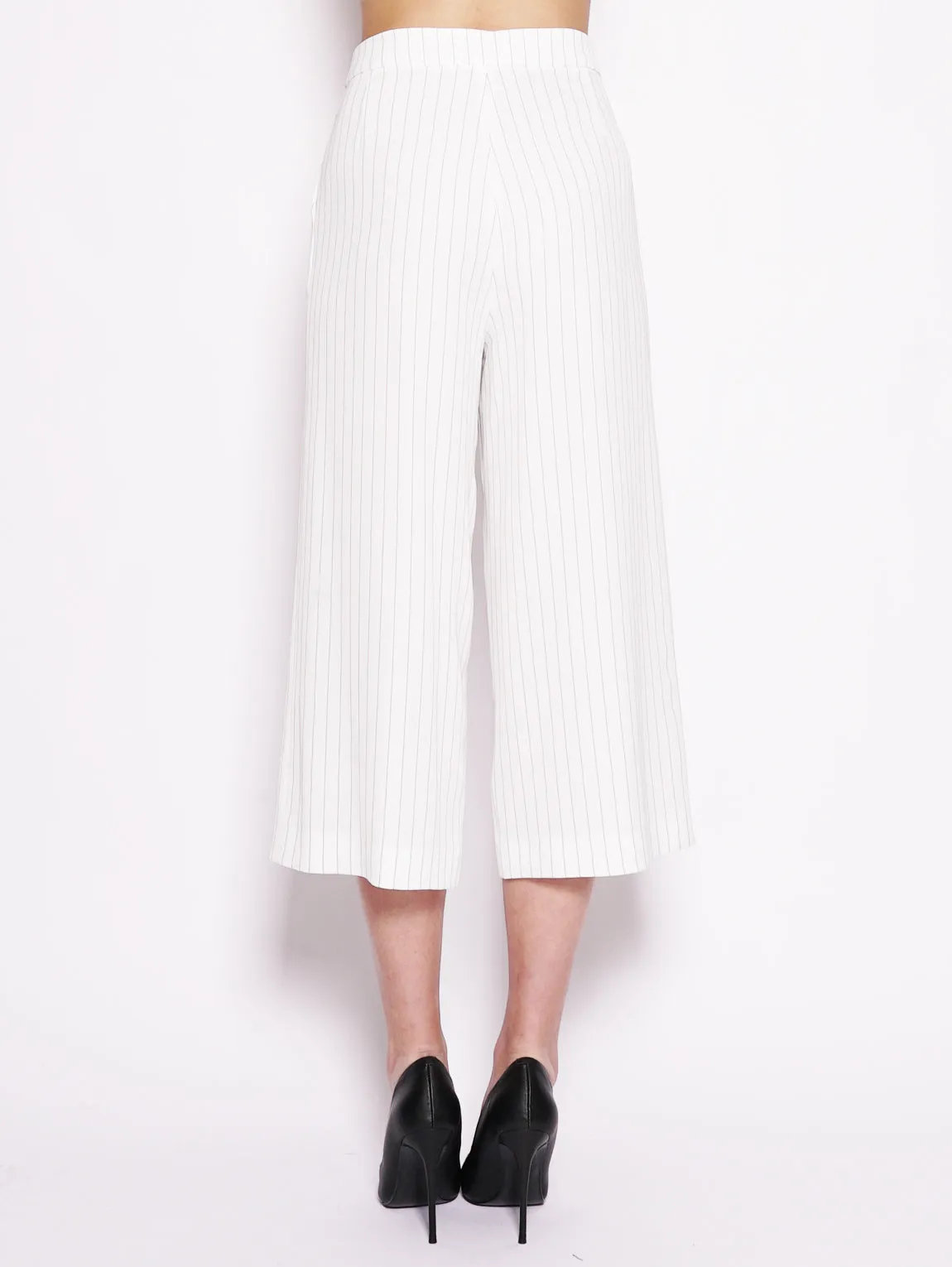 Pantalone gessato cropped Bianco / Nero