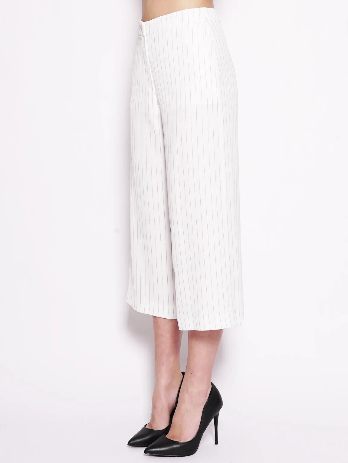 Pantalone gessato cropped Bianco / Nero