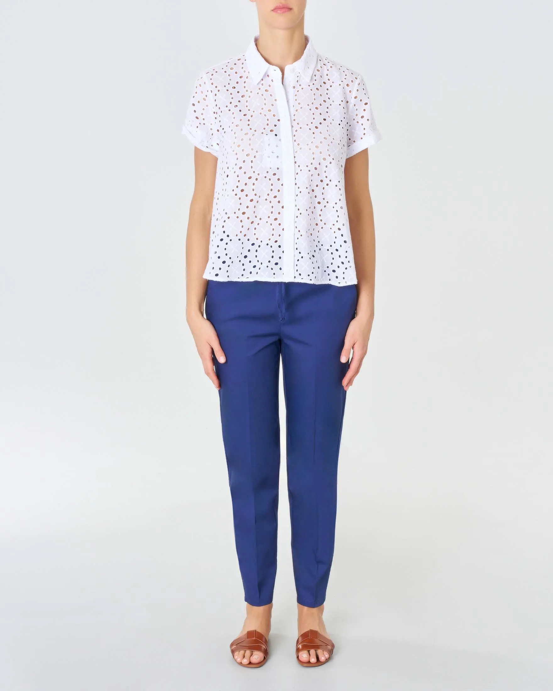 Pantaloni blu in cotone con coulisse in vita