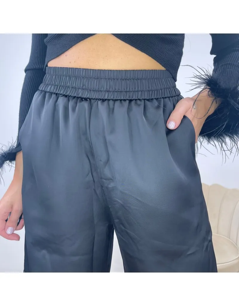 PANTALONI CARGO SATIN NERI