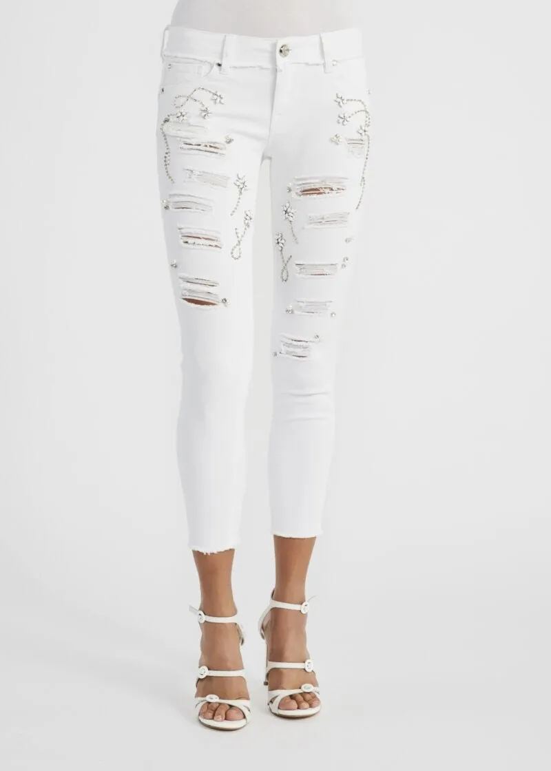 Pantaloni cropped con abrasioni