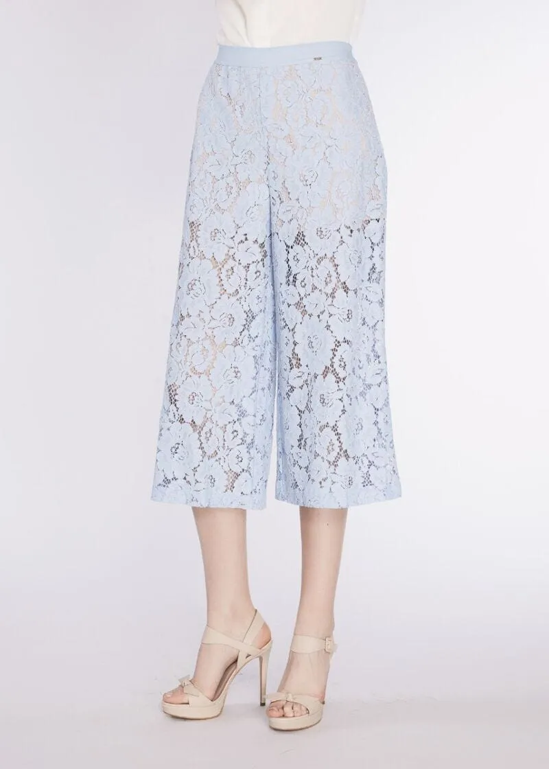 Pantaloni cropped in pizzo macramè