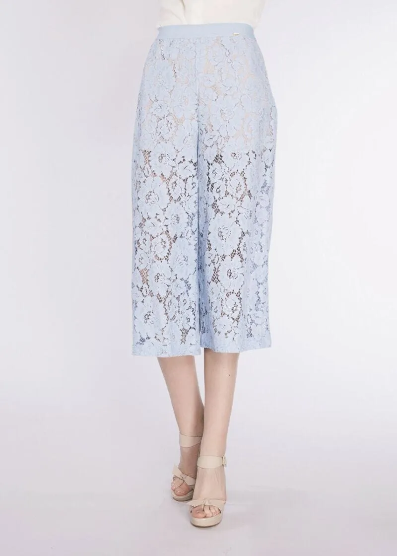 Pantaloni cropped in pizzo macramè