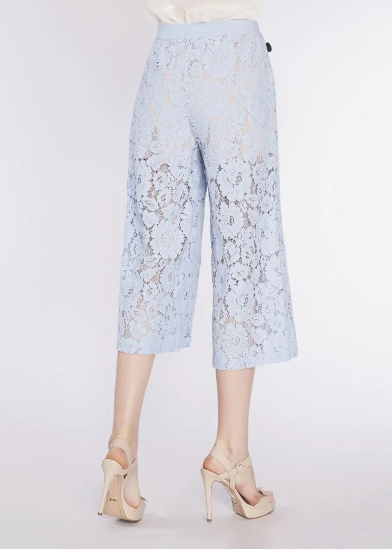 Pantaloni cropped in pizzo macramè