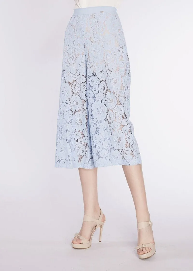 Pantaloni cropped in pizzo macramè