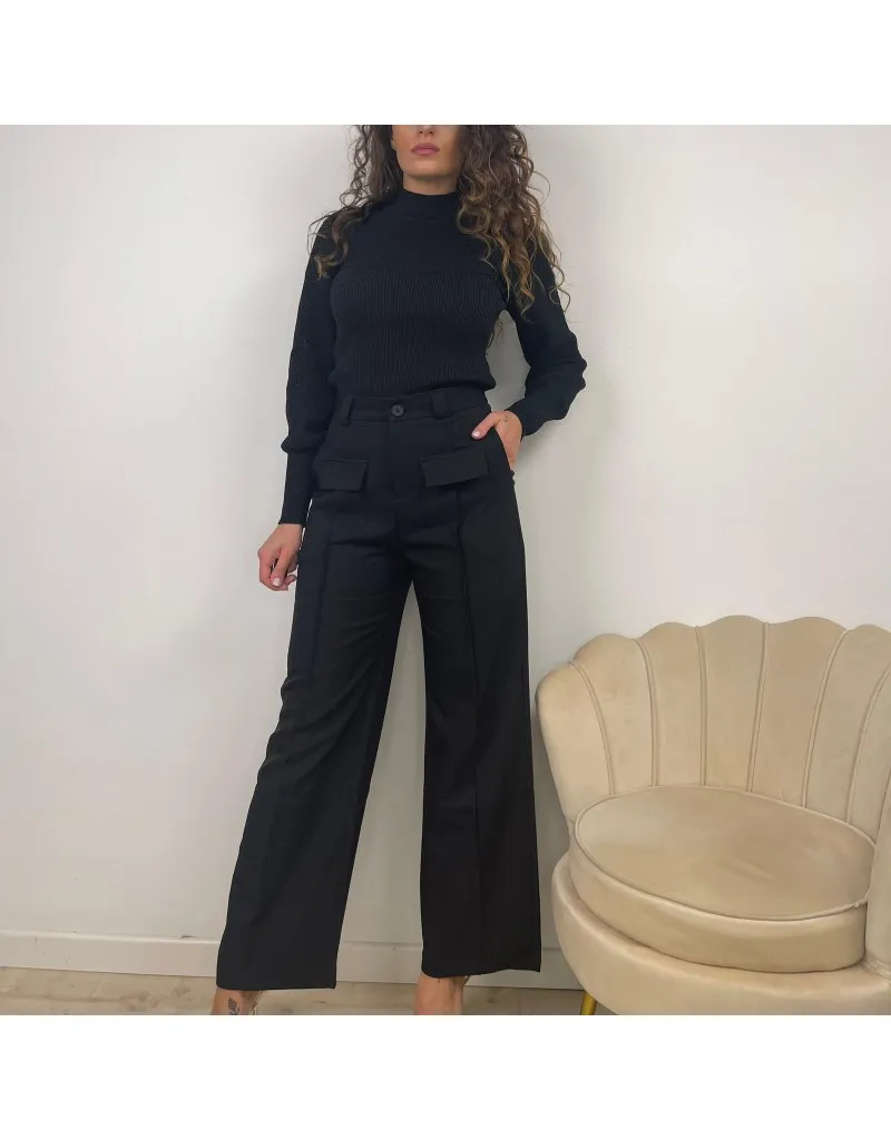 PANTALONI PALAZZO CON PATTE NERO
