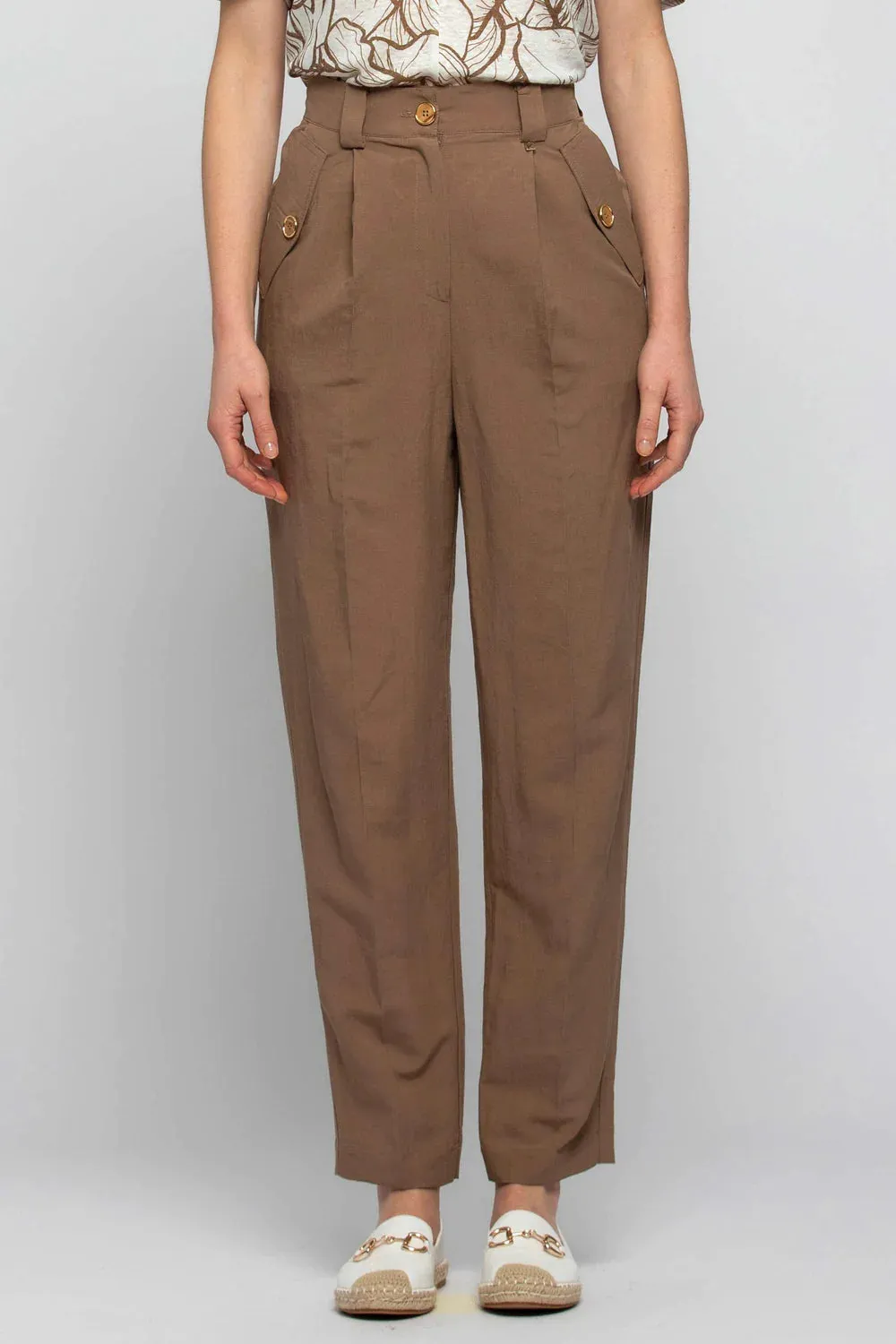 Pants in Viscose and Linen Kocca / Brown