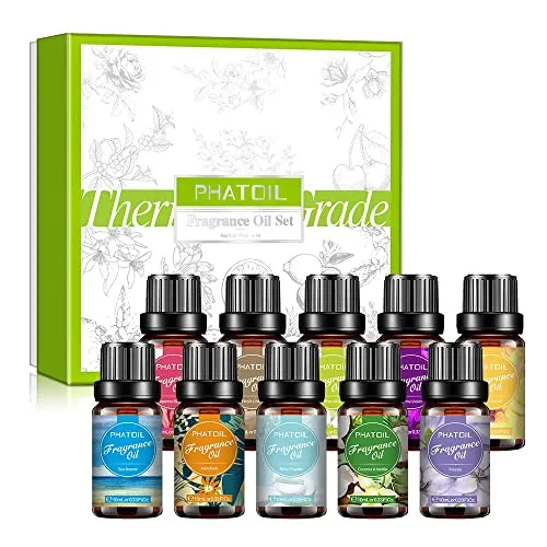 PHATOIL Oli Essenziali Profumo Set 10 x 10 ml Muschio Bianco Cocco Vaniglia Lino Fresco Brezza Marina Viola Orchidea Nera Cipria