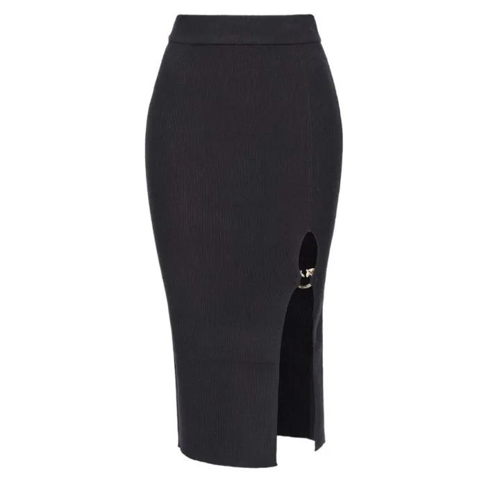Pinko Gonna Longuette In Lana Con Fibbia Nero