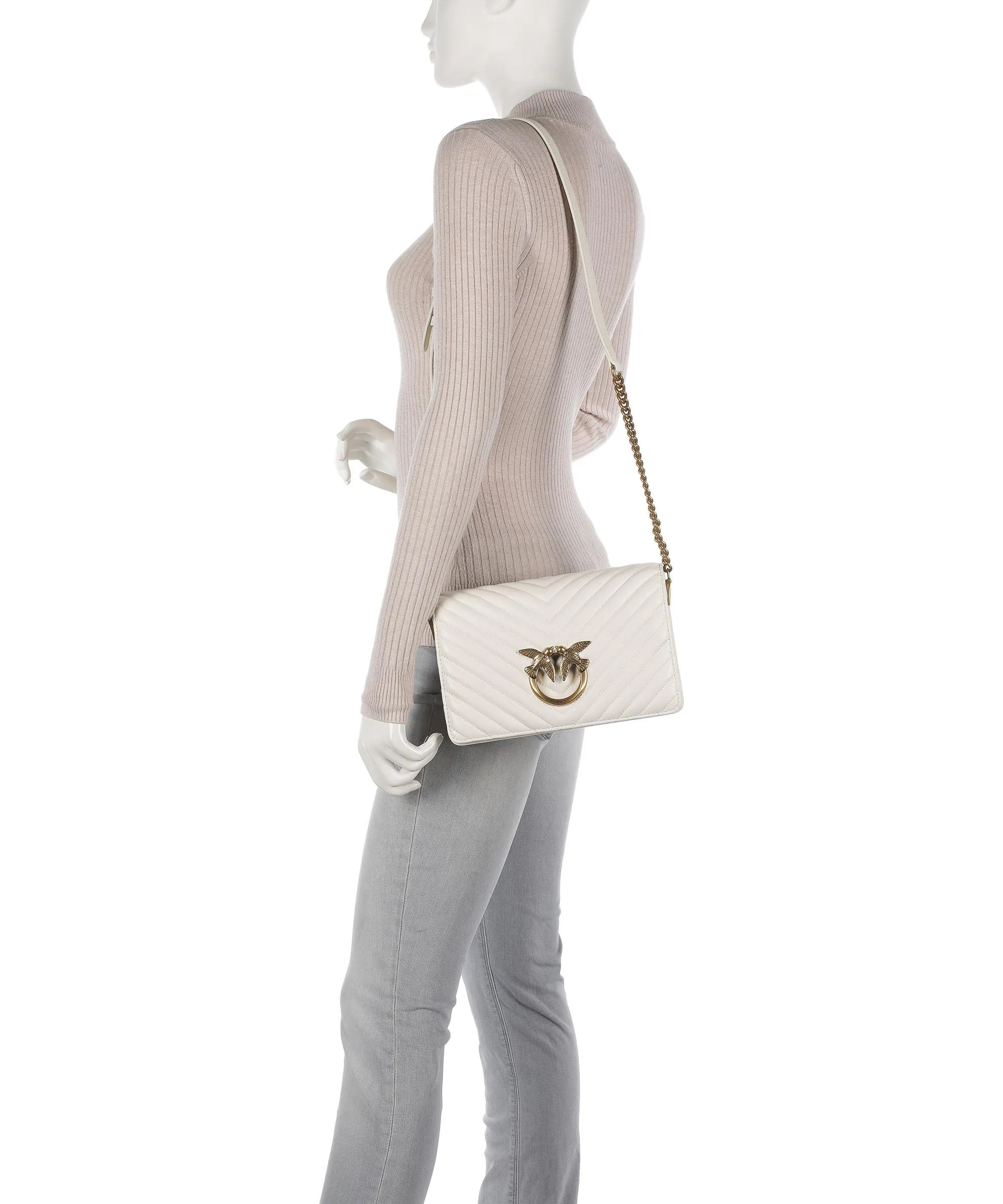  Pinko Love Click Classic Borsa a tracolla pelle di pecora bianco  