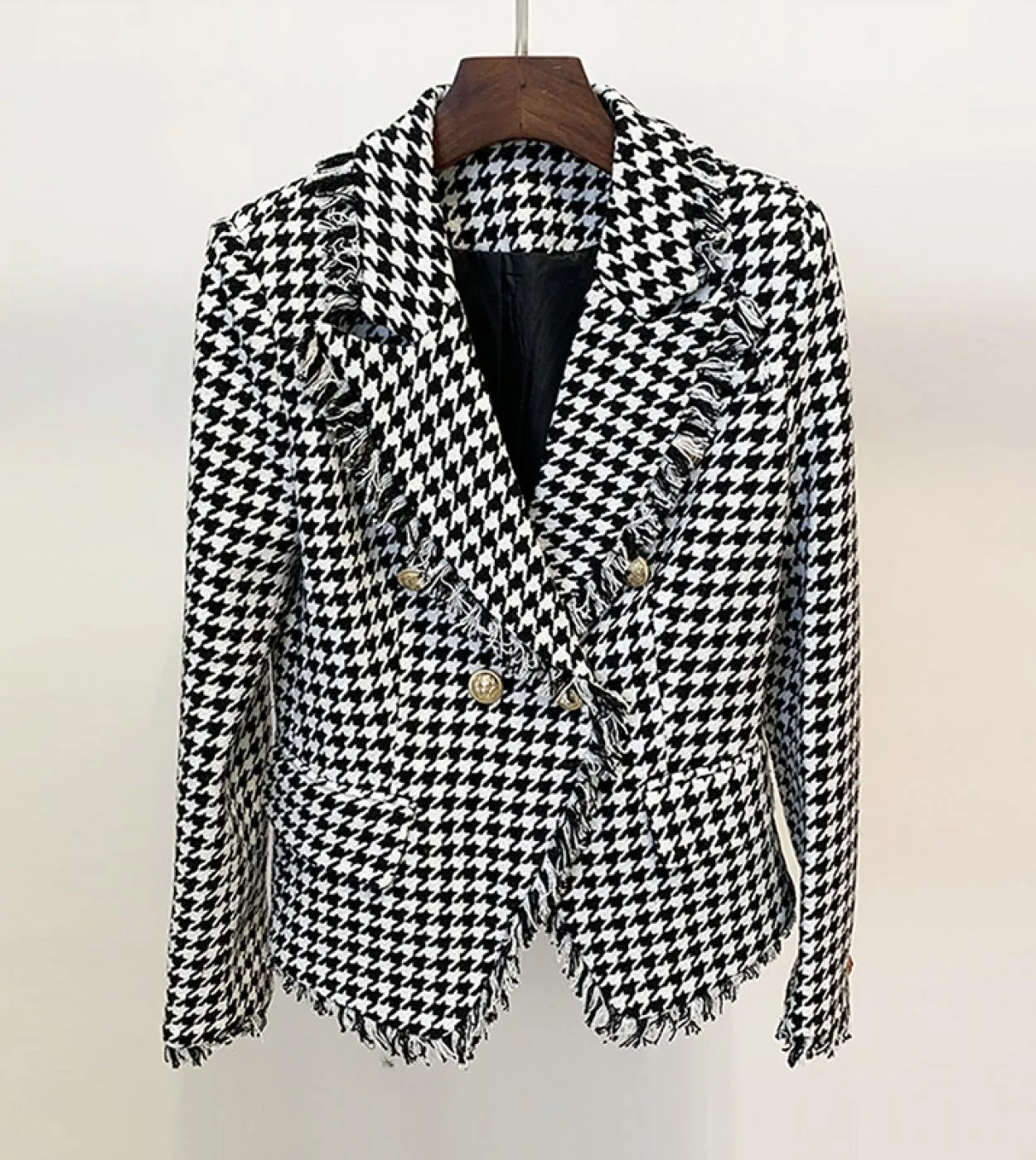 Più nuovo blazer pied de poule di lana donna 2022 giacche autunno inverno doppio petto bottoni in metallo tessuto spesso blazer