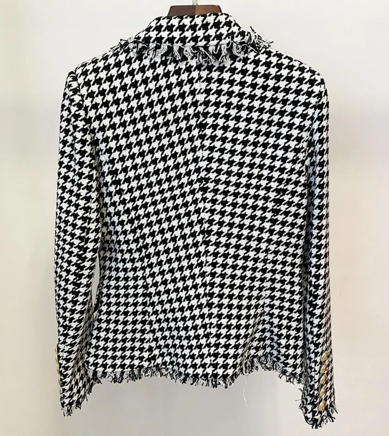 Più nuovo blazer pied de poule di lana donna 2022 giacche autunno inverno doppio petto bottoni in metallo tessuto spesso blazer
