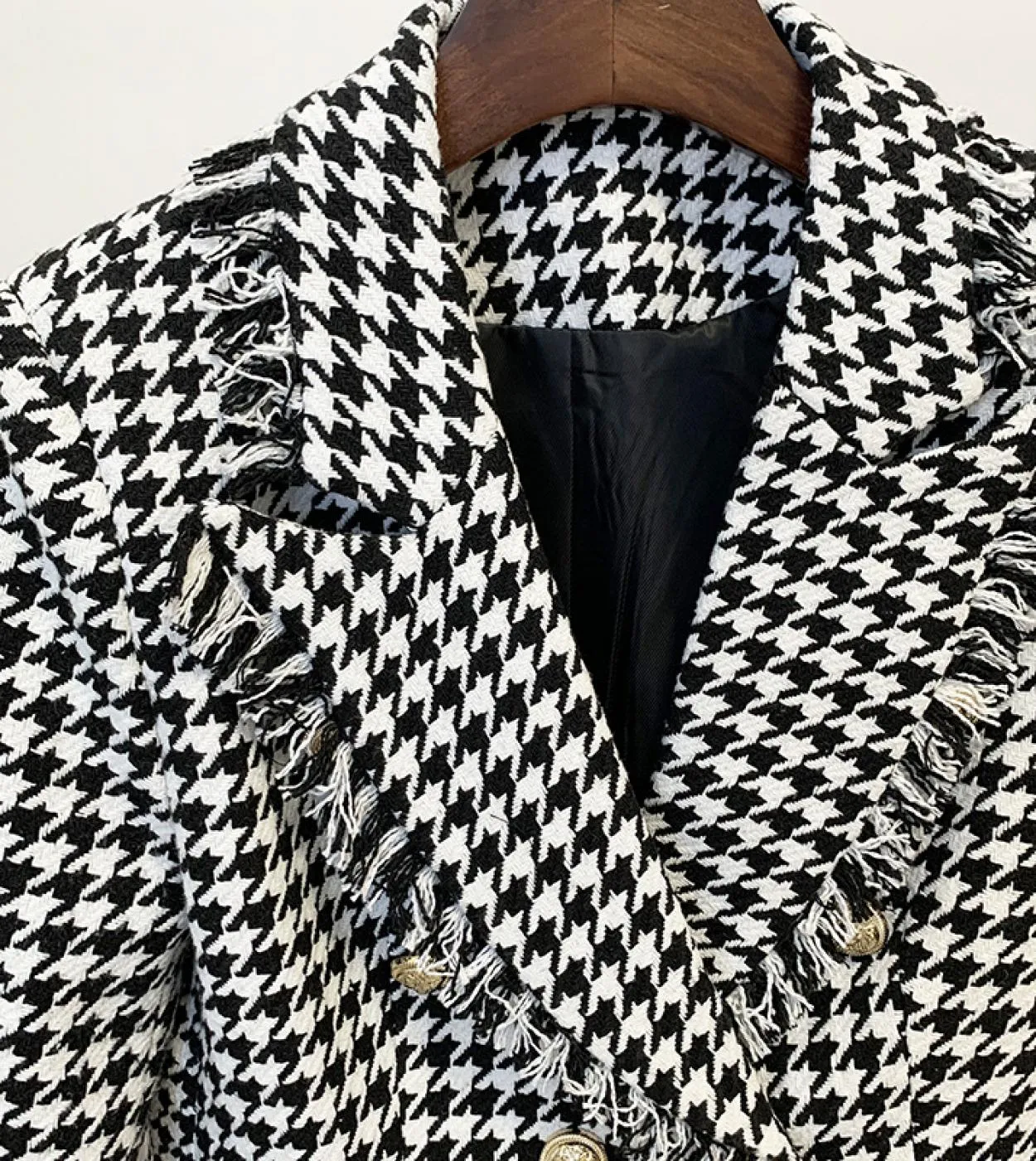 Più nuovo blazer pied de poule di lana donna 2022 giacche autunno inverno doppio petto bottoni in metallo tessuto spesso blazer