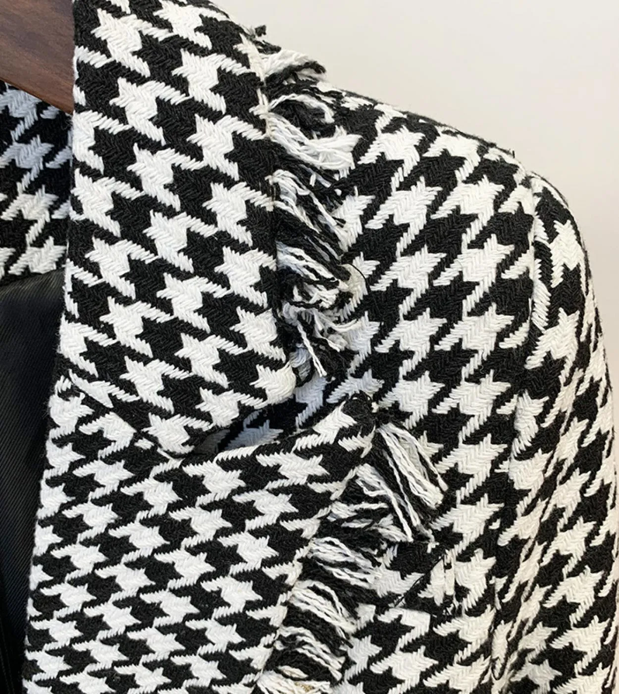 Più nuovo blazer pied de poule di lana donna 2022 giacche autunno inverno doppio petto bottoni in metallo tessuto spesso blazer