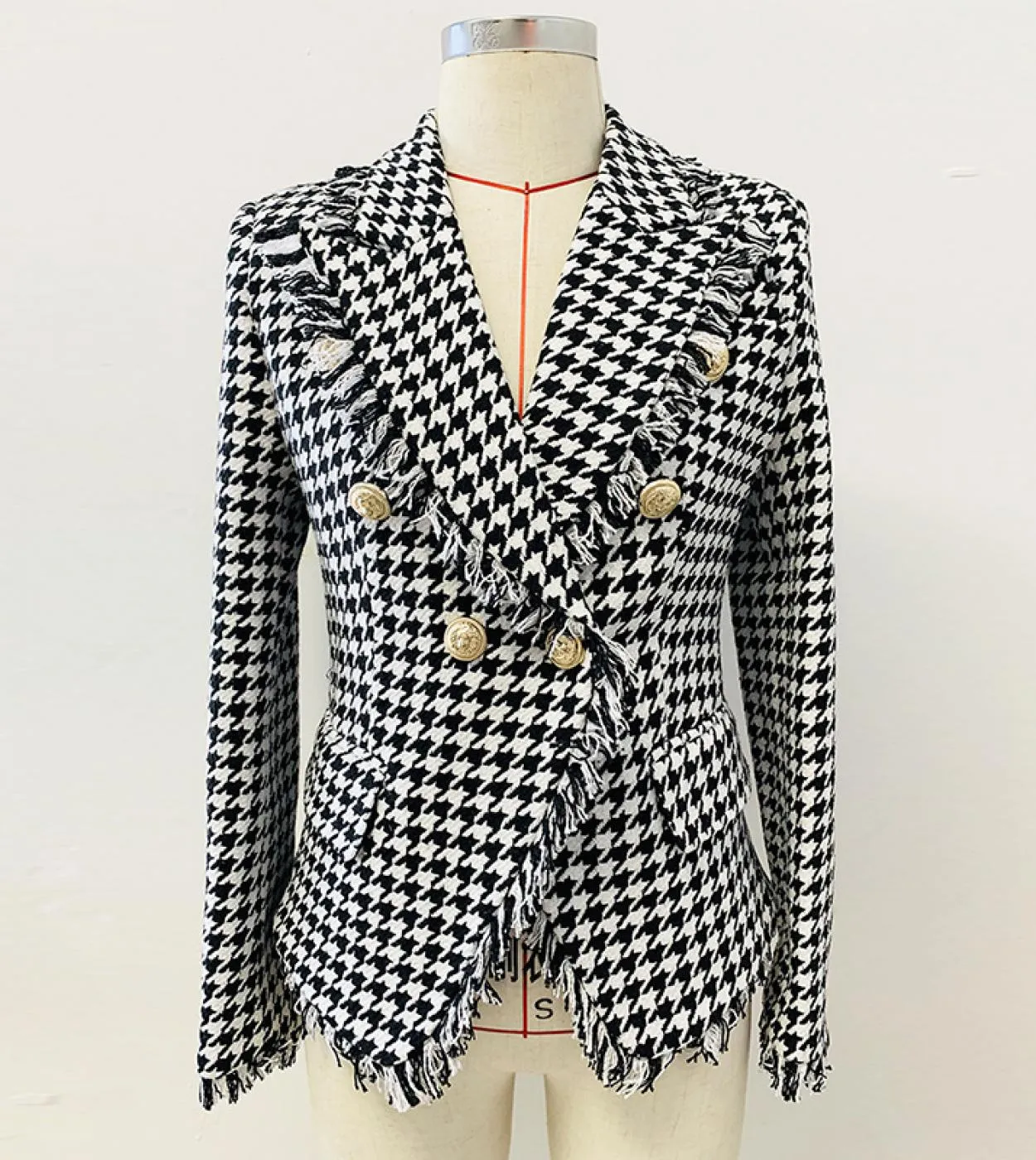 Più nuovo blazer pied de poule di lana donna 2022 giacche autunno inverno doppio petto bottoni in metallo tessuto spesso blazer