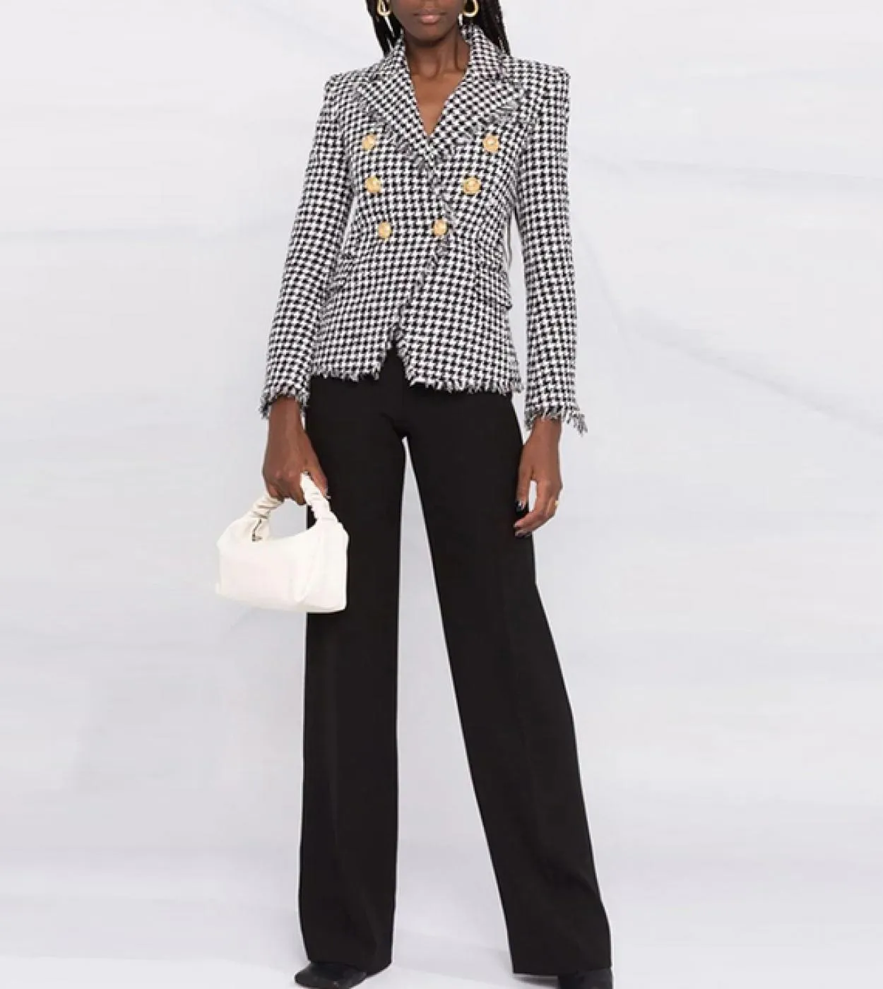 Più nuovo blazer pied de poule di lana donna 2022 giacche autunno inverno doppio petto bottoni in metallo tessuto spesso blazer