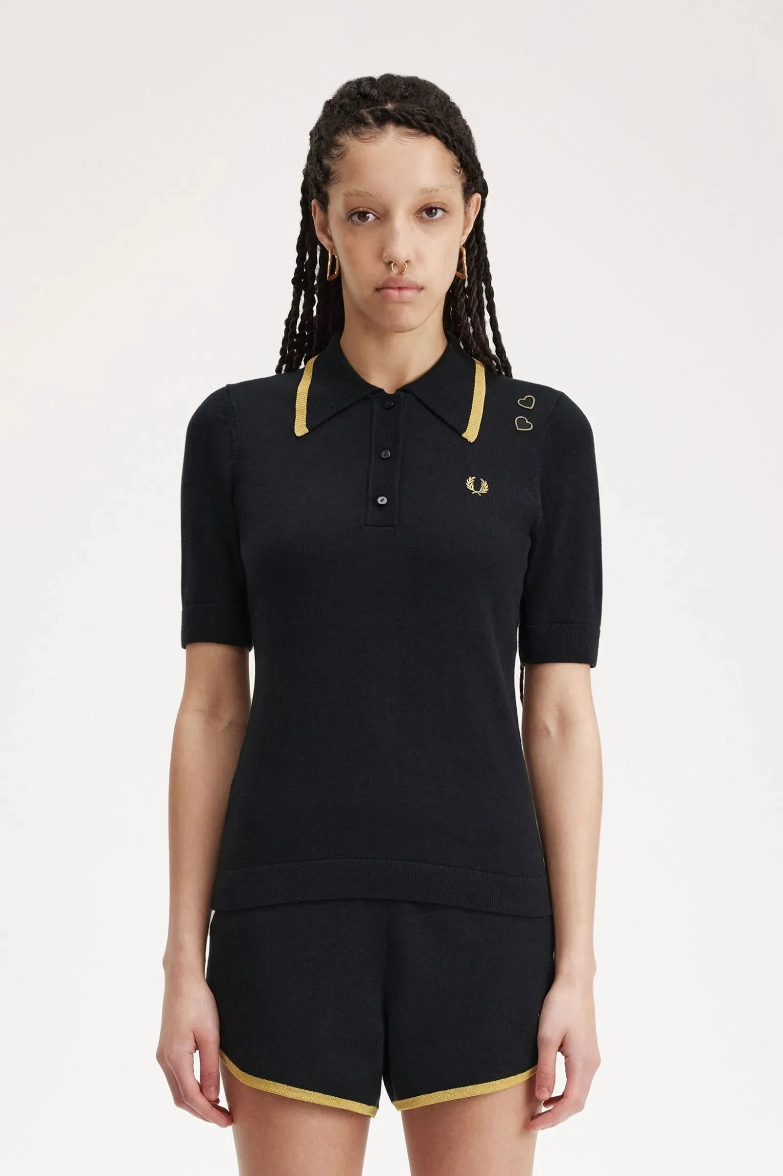 Polo in Maglia Fred Perry Nera da Donna