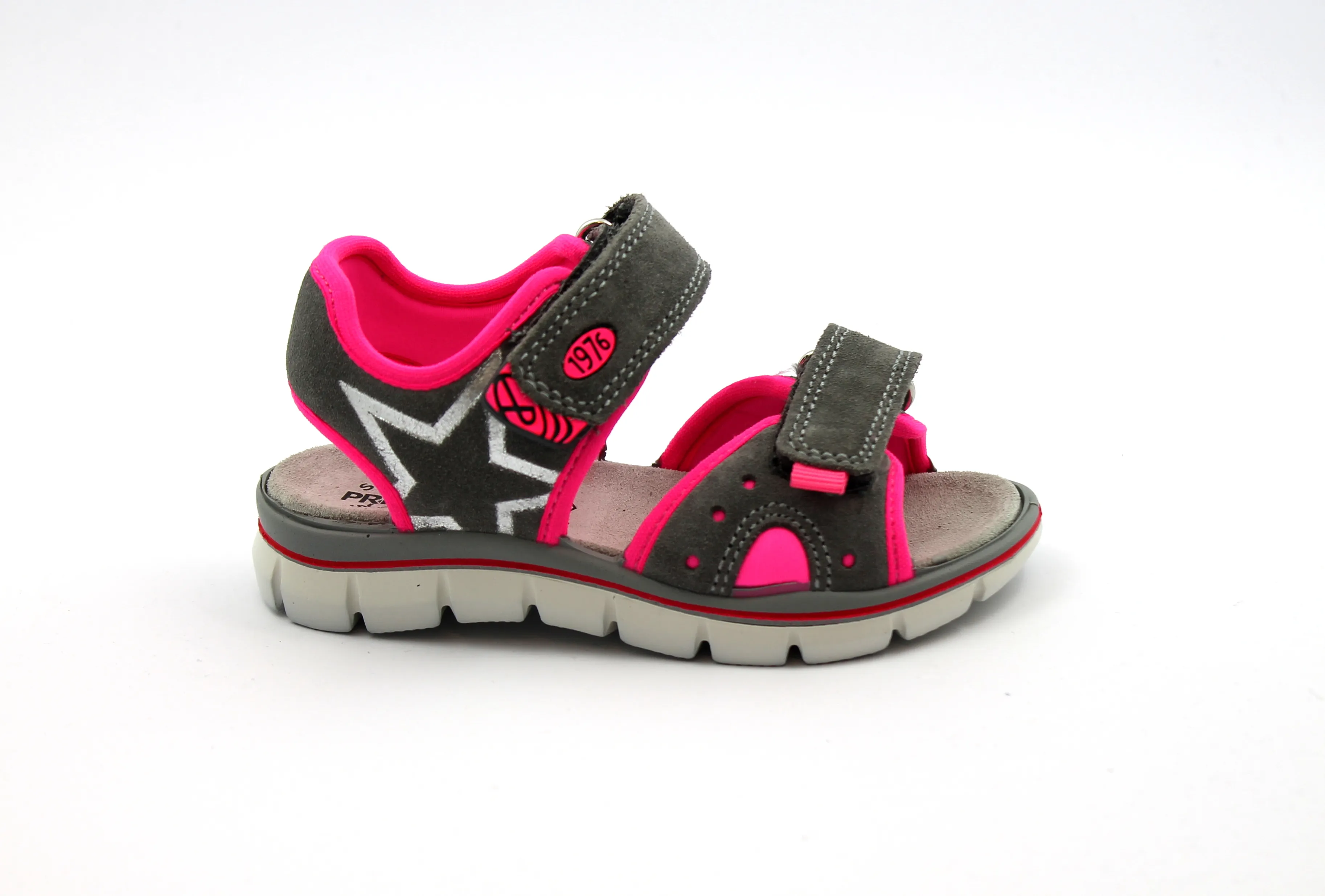 PRIMIGI 98144 26/30 grigio fucsia sandali scarpe bambina strappi pelle tessuto