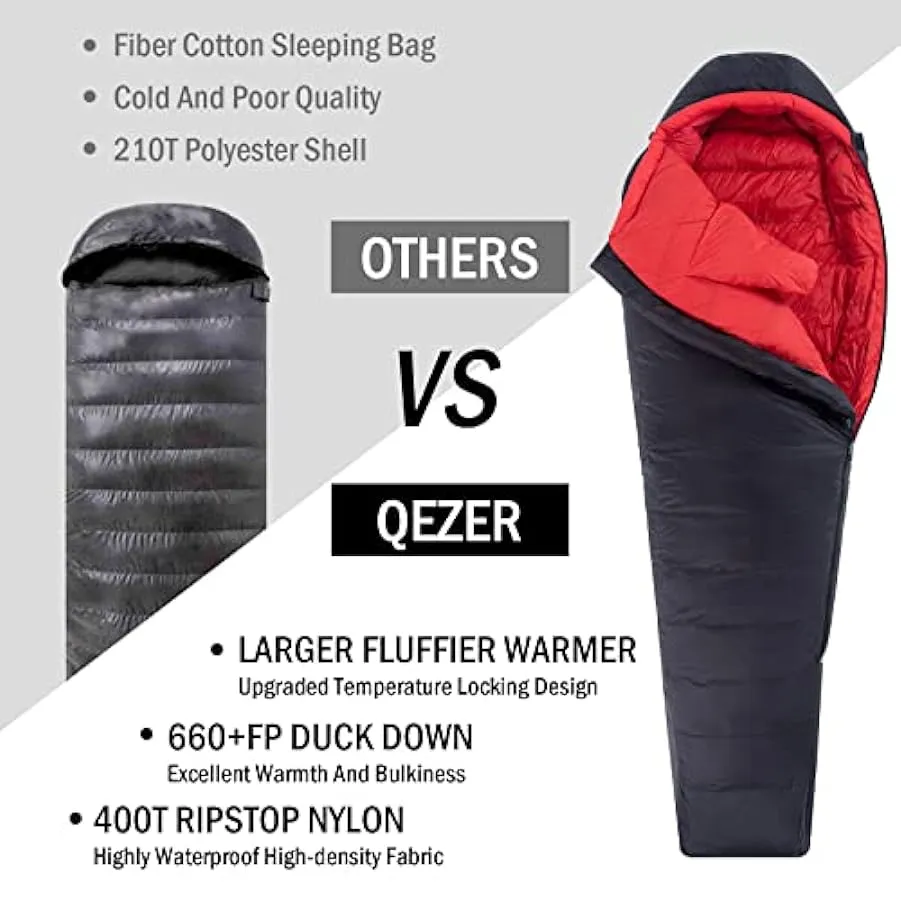 QEZER Sacco a pelo invernale a 20 gradi per esterni, per il freddo, il campeggio e l’alpinismo con piumino 660 FP Premium 220215