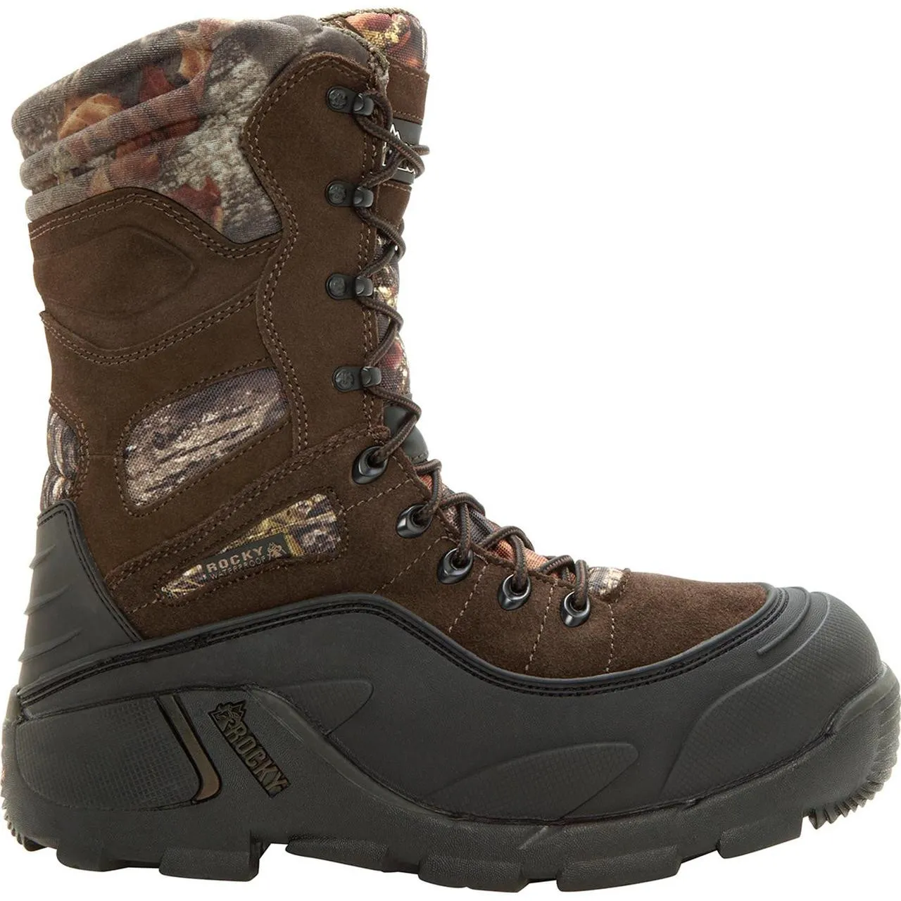 Rocky blizzardstalker pro stivale isolante thinsulate impermeabile 1200 grammi marrone mossy oak breakup camo