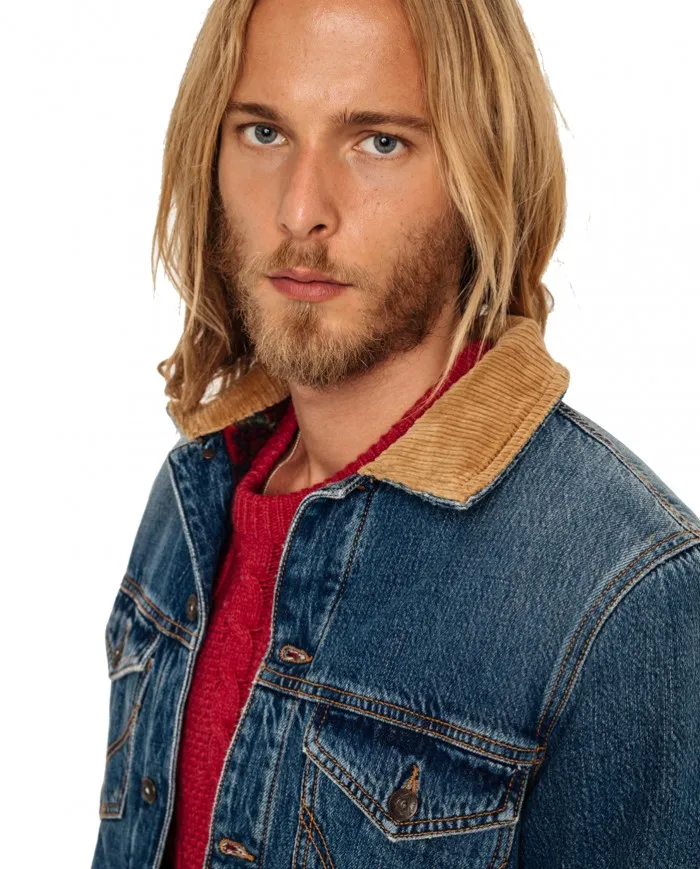 ROY ROGER'S Giacca Jeans Uomo Ralph A-ES Denim Cotone Lana Check Bottoni 01 RALPH