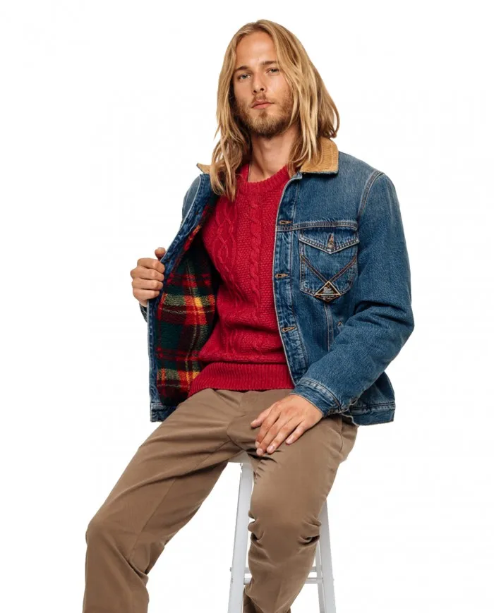 ROY ROGER'S Giacca Jeans Uomo Ralph A-ES Denim Cotone Lana Check Bottoni 01 RALPH