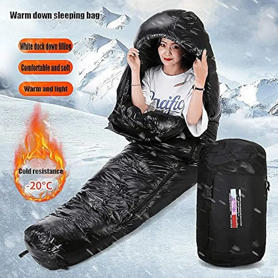 Sacco a pelo da esterno: piumino d’oca idrofobo -30 ℃/-23 F, sacco a pelo da campeggio con sacco per roba – Design ultra leggero