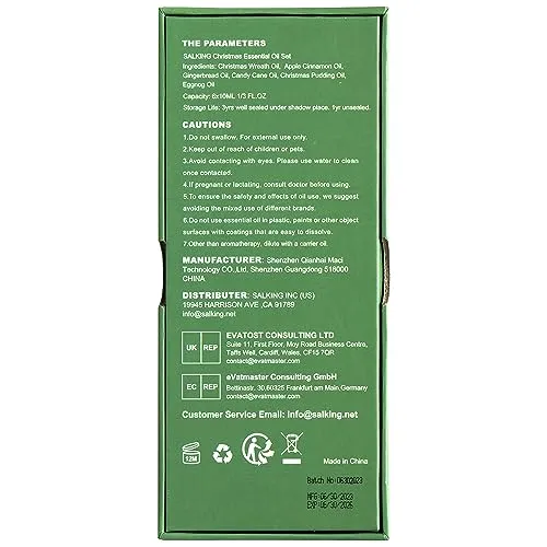 SALKING Oli Essenziali Natale per Diffusori 6x10ml, Set di Olio Essenziale Puri per Aromaterapia - Ghirlanda di Natale, mela all